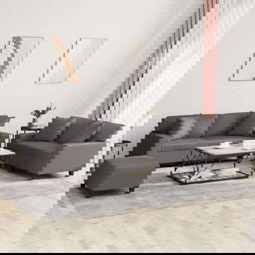  3-dijelni set sofa s jastucima sivi od umjetne kože Slike
