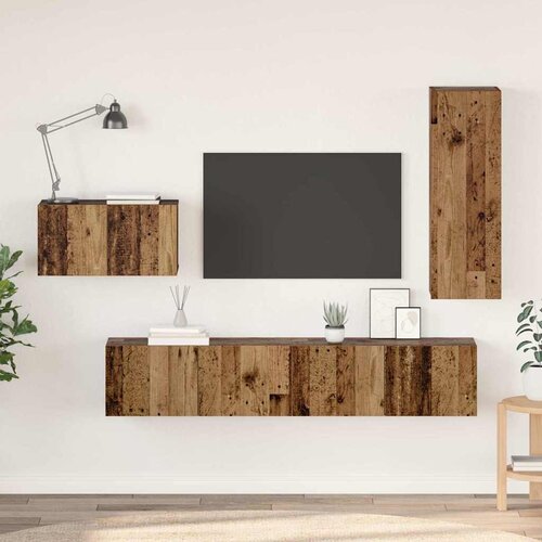 vidaXL Set TV komoda s ladicama s policom Zidne Ostalo s pohranom 4 pcs Staro drvo 30.5 x 30 x 90 cm Cene
