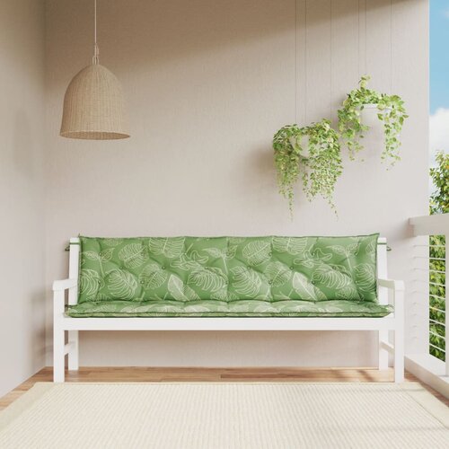 VidaXL Blazina za vrtno klop 2 kosa vzorec listov 200x50x7 cm blago Slike