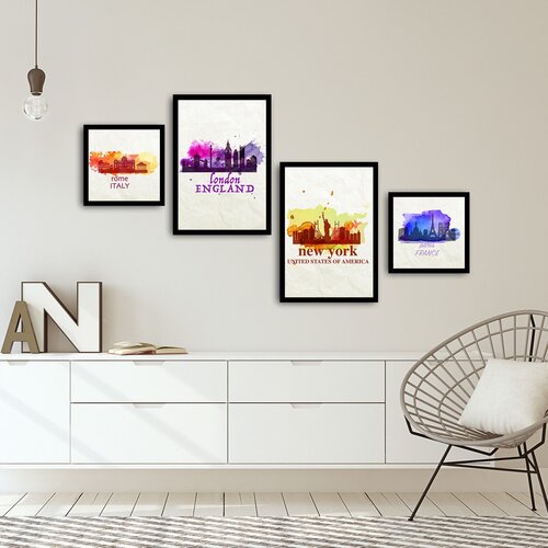 Wallity 4PSCT-16 multicolor decorative framed mdf painting (4 pieces) Cene