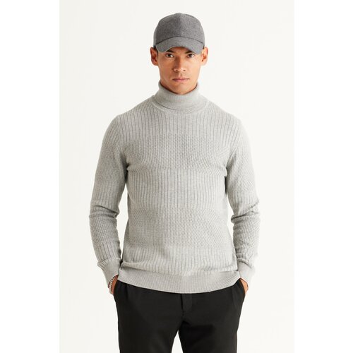 AC&Co / Altınyıldız Classics Men's Gray Melange Recycle Standard Fit Regular Cut Full Turtleneck Cotton Jacquard Knitwear Sweater. Cene
