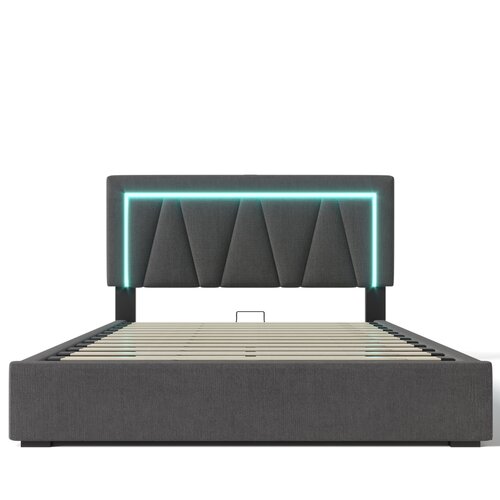 Lumor Oblazinjena postelja s predalom 160x200 cm z LED, USB in Type-C priključki – laneno blago – siva, (22151450) Cene