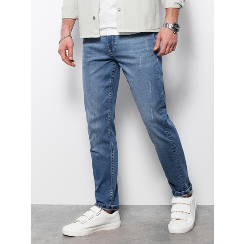 Ombre Spodnie męskie jeansowez przetarciami REGULAR FIT - niebieskie Slike