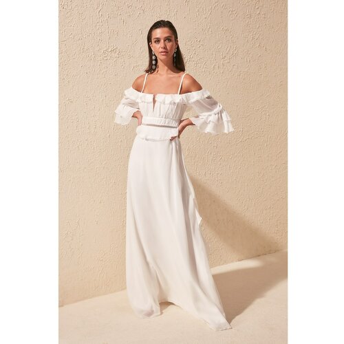 Trendyol Ženska haljina Frill Detaljna bijela | krema Slike