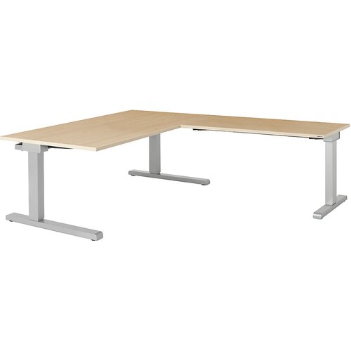 mauser Pisalna miza, s priključkom, ŠxG 1600 x 900 mm, kotni element na desni strani (širina 1200 mm), plošča imitacija javorja, ogrodje aluminijasto Cene