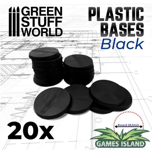 Green Stuff World Peana PLASTICO Redonda Negras / Black Plastic Round Base 28.5mm - PACKx20 Slike