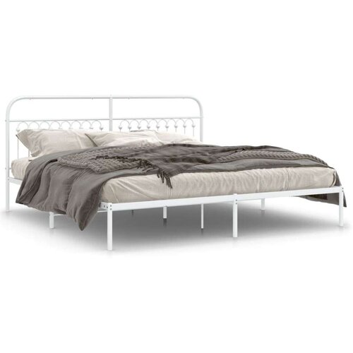 Metalni okvir za krevet s uzglavljem bijeli 193x203 cm Slike
