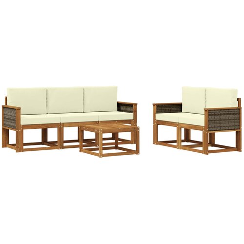 vidaXL Zunanja garnitura za sedenje z blazino 6 pcs Naravna in smetana, (5000280836) Cene