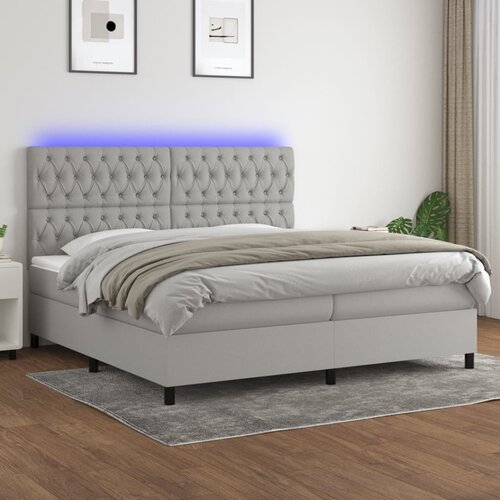 VidaXL Krevet box spring s madracem LED svjetlosivi 200x200 cm tkanina Slike