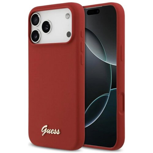  Maska Guess Silicone Script Metal Logo MagSafe Phone Case Cover za iPhone 17 Pro Max crvena Cene