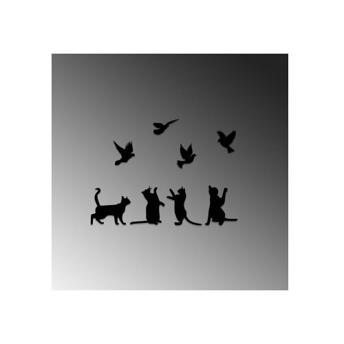 Wallity Zidna dekoracija Birds Playing With Cats, 79x110 cm, 1.5 mm, Crna Cene