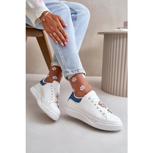 Boto Low Sneakers Made Of Eco Leather With Pins White-Blue Cillione Cene