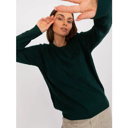 Fashion Hunters Dark green women's classic sweater with cotton