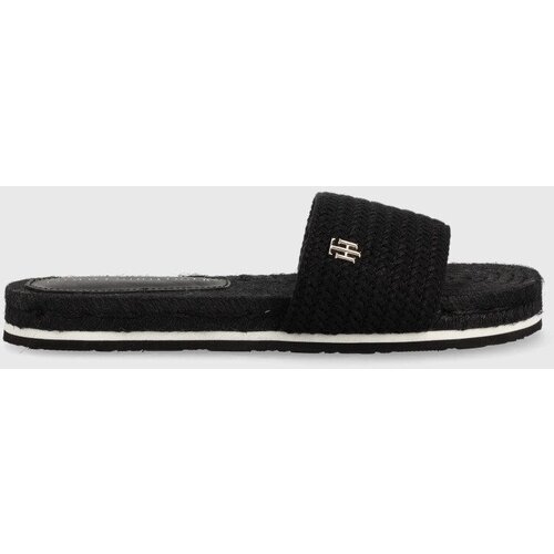 Tommy Hilfiger Natikači Th Textured Flat ženski, črna barva Slike