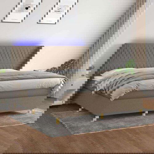  Box spring postelja z vzmetnico LED taupe 160x200 cm blago, (20896404) Cene