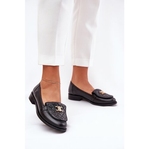Laura Messi Leather Moccasins With Gold Decoration Black 2927 Slike