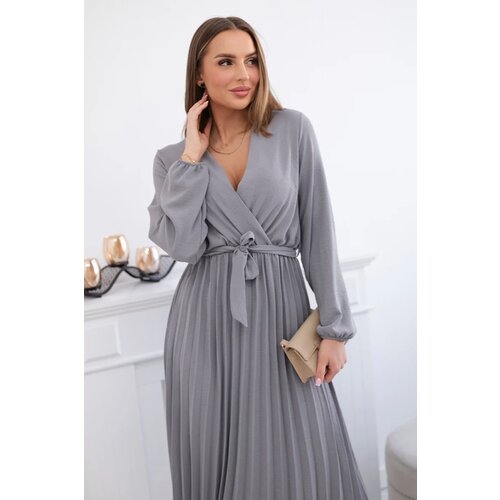 Kesi Włoski Dress tied with a pleated hem grey Slike