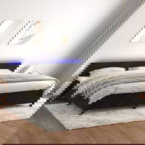 Box spring postelja z vzmetnico LED črna 200x200 cm žamet, (20790088) Slike