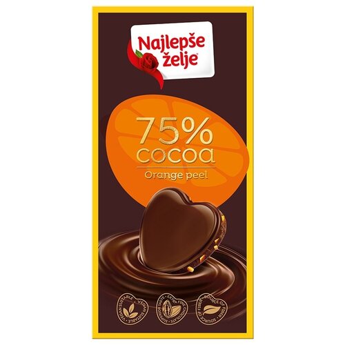 NAJLEP&amp;Scaron;E ŽELJE crna čokolada najlep&amp;scaron;e želje 75% kakao delova orange 75g Slike