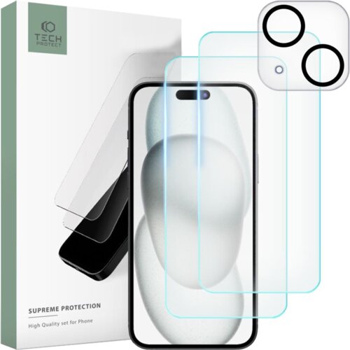 TECH-PROTECT KALJENO STEKLO ZA IPHONE 15 SUPREME SET CLEAR 9H, (22004460) Slike