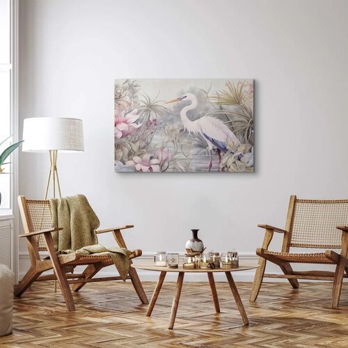  Slika - Heron wading in a pond - illustration in bright colours 120x80 Standard Slike