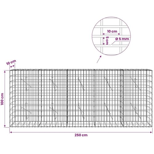  Gabion s žicom debljine 5 mm i mrežom 5x10 cm 250x10x100 cm - 10 cm 100 cm 250 cm Slike
