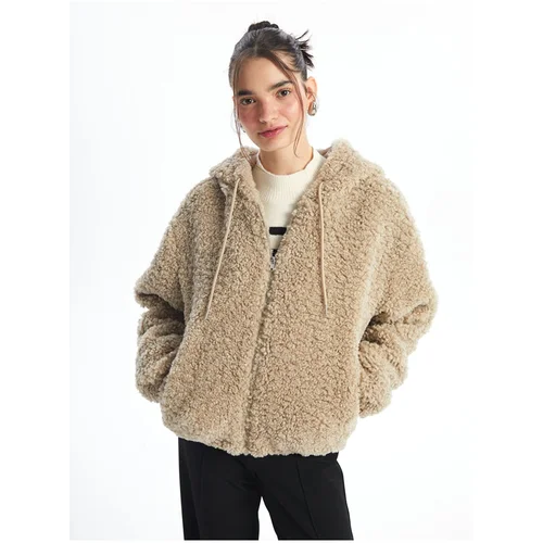 LC Waikiki XSIDE Beige Hooded Women's Teddy Coat