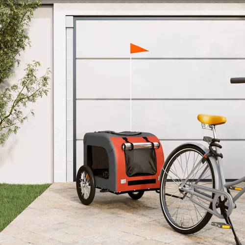 vidaXL Prikolica za bicikl za pse narančasto-siva od tkanine i željeza