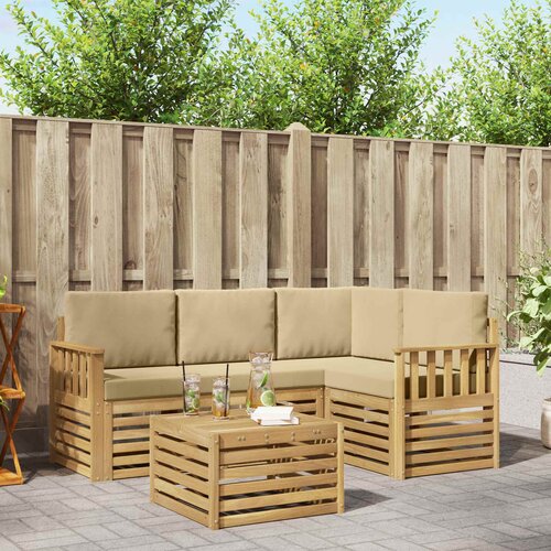  Set vanjskih sofa 5 pcs Bijela i bež 59 x 59 x 37 cm Poliester Slike