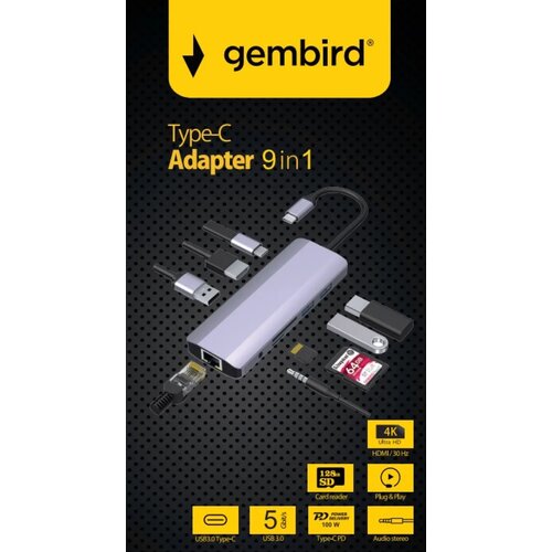  A-CM-COMBO9-06 ** USB-C 9-in-1 multi-port RJ45+USB3.0+SD+USB-C+HDMI+USB2.0+3,5mm (1359) Cene