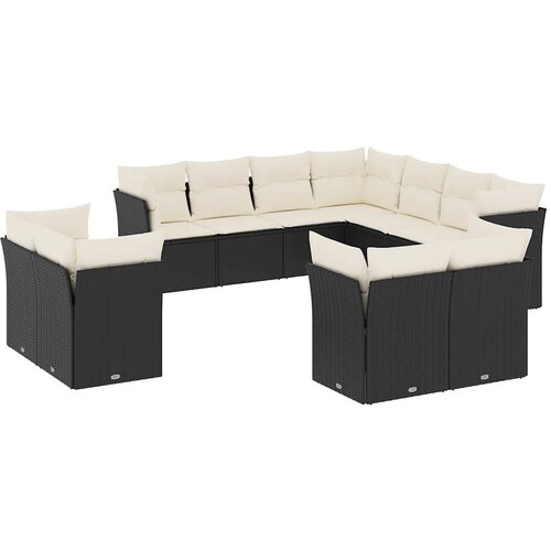  11-dijelni set vrtnih sofa od poliratana s jastucima crni Crna i krem Slike