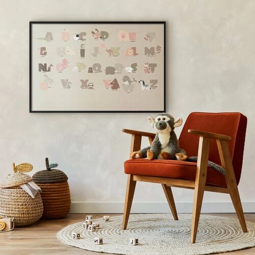  Plakat - Beige Alphabet 90x60 Crni okvir Slike
