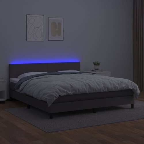  box spring s madracem LED sivi 180x200cm od umjetne kože Slike
