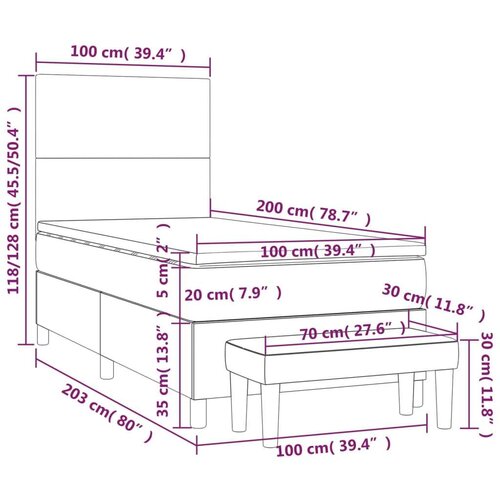 Krevet s oprugama i madracem smeđesivi 100 x 200 cm od tkanine Slike