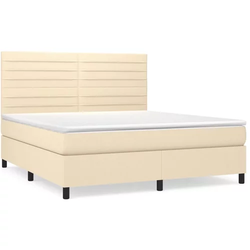 vidaXL Box spring postelja z vzmetnico krem 160x200 cm blago, (20894818)