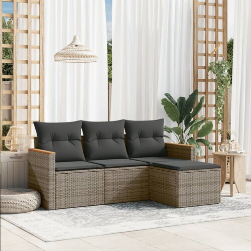 vidaXL 4-dijelni set vrtnih sofa od poliratana s jastucima sivi Cijene