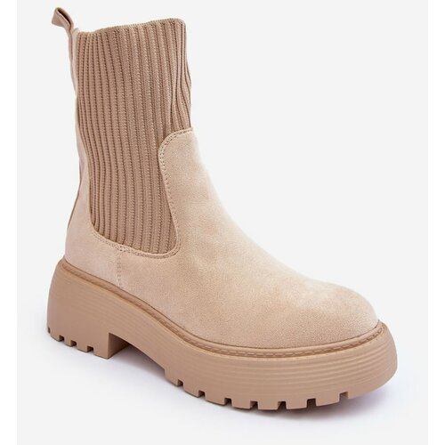 Kesi Suede ankle boots with platform sock and flat heel, Rewam beige Slike