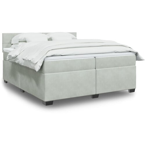 VidaXL Box spring postelja z vzmetnico svetlo siva 200x200 cm žamet Slike