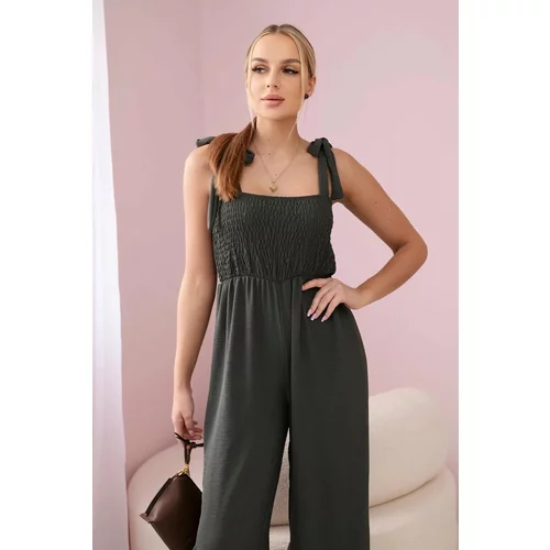 Kesi Waisted jumpsuit with a draped top in khaki
