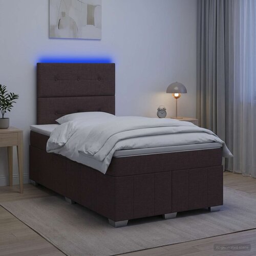  LED okvir za krevet s madracem Tamno smeđa 120 x 190 cm Tkanina Slike