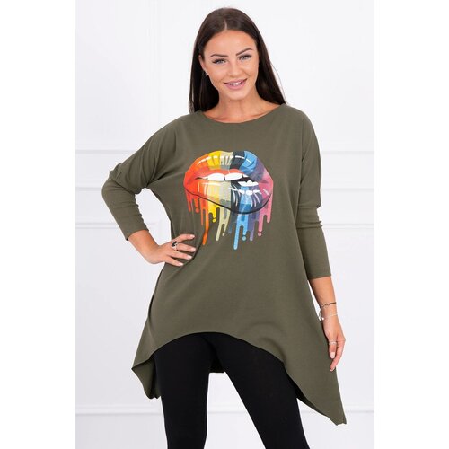 Kesi Oversized blouse with khaki rainbow lip print Slike