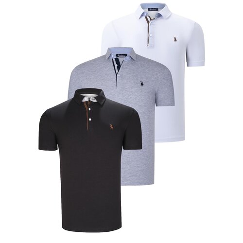 Dewberry TRIPLE SET T8582 MENS T-SHIRT-BLACK-WHITE-GREY Slike