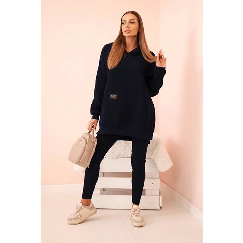Polski Women&amp;#039;s cotton set with a hooded sweatshirt and high-waisted leggings navy blue Slike