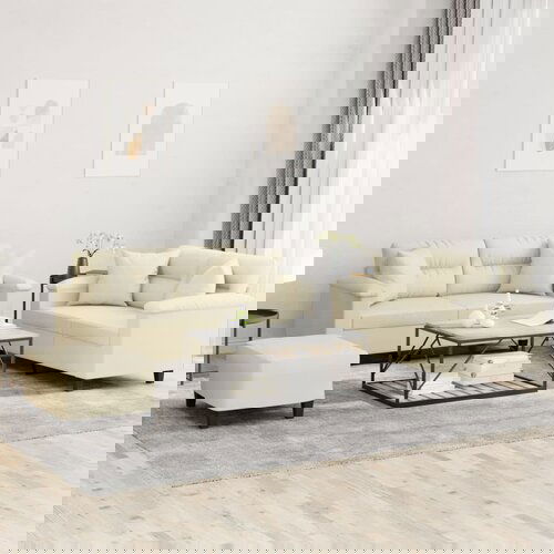 vidaXL Sedežna garnitura z vzglavniki 3-delna krem umetno usnje Cene