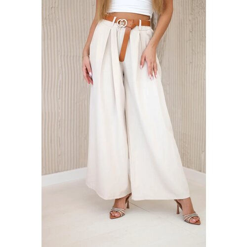 Kesi Włoski Wide-leg belted trousers dark beige Cene