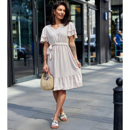 Gemre Beige midi dress with belt Sagasa Slike