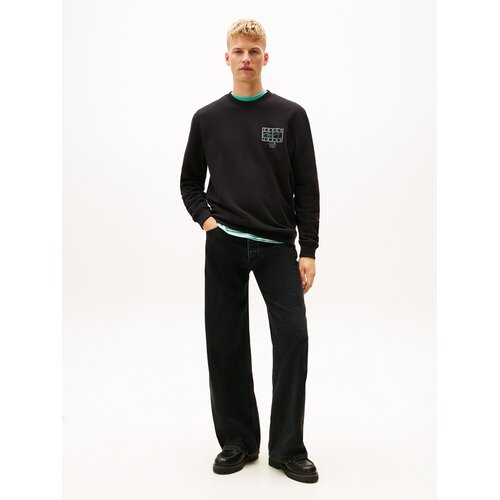 Tommy Jeans Sweater majica kraljevski zelena / crna / srebro Slike