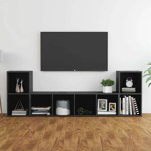 vidaXL Komplet TV omaric 3-delni visok sijaj siva iverna plošča