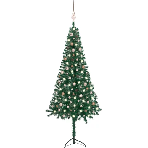vidaXL kutno umjetno božićno drvce LED s kuglicama zeleno 240 cm PVC