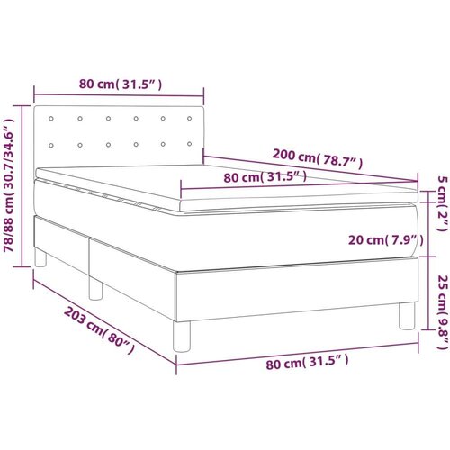  Krevet box spring s madracem LED smeđesivi 80 x 200 cm tkanina Slike